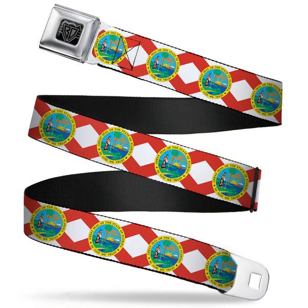 buckle down BD Wings Logo CLOSE-UP Full Color Black Silver Seatbelt Belt - Florida Flag Continuous Webbing