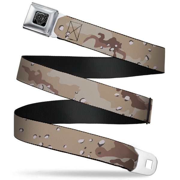 buckle down BD Wings Logo CLOSE-UP Full Color Black Silver Seatbelt Belt - Desert Camo Tans/Browns Webbing