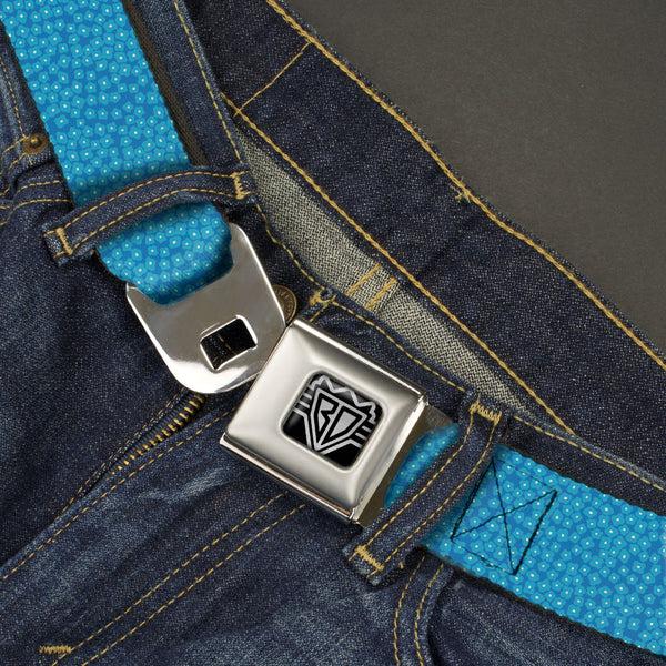 Buckle Down BD Wings Logo CLOSE-UP Full Color Black Silver Seatbelt Belt - Ditsy Floral Blue/Light Blue/White Webbing