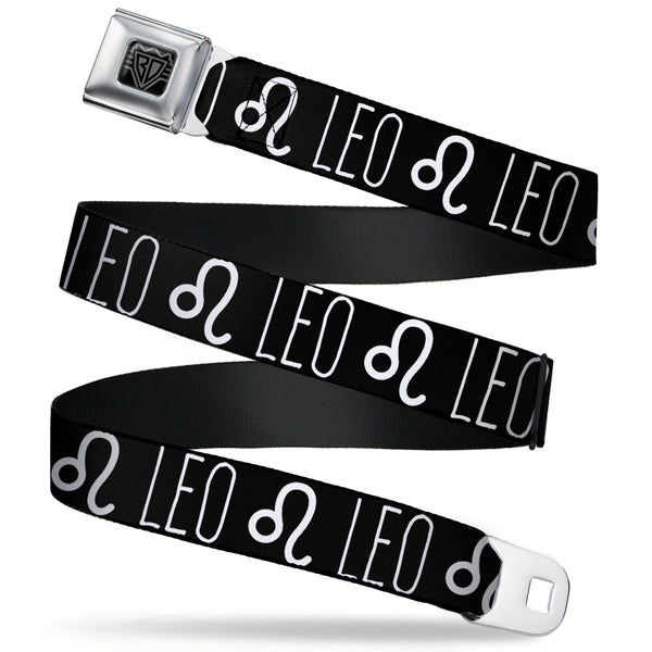 buckle down BD Wings Logo CLOSE-UP Full Color Black Silver Seatbelt Belt - Zodiac LEO/Symbol Black/White Webbing