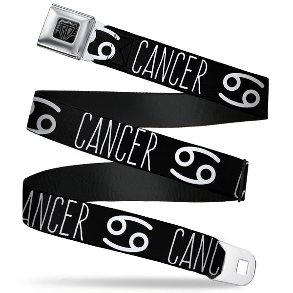buckle down BD Wings Logo CLOSE-UP Full Color Black Silver Seatbelt Belt - Zodiac CANCER/Symbol Black/White Webbing