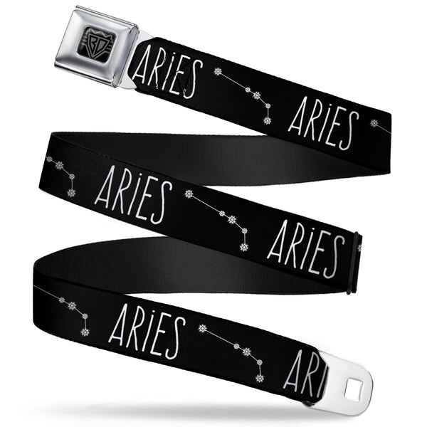 buckle down BD Wings Logo CLOSE-UP Full Color Black Silver Seatbelt Belt - Zodiac ARIES/Constellation Black/White Webbing
