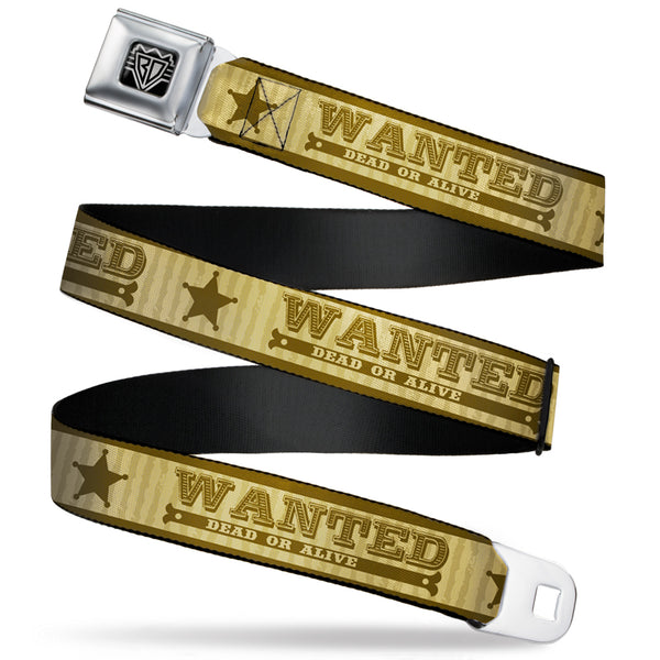 buckle down BD Wings Logo CLOSE-UP Full Color Black Silver Seatbelt Belt - WANTED-DEAD OR ALIVE/Star Tans Webbing