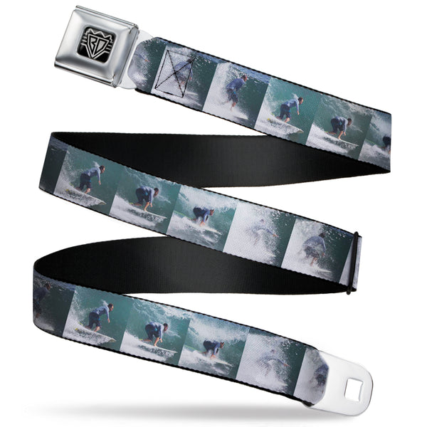 buckle down BD Wings Logo CLOSE-UP Full Color Black Silver Seatbelt Belt - Vivid Surfer Sequence Blocks Webbing
