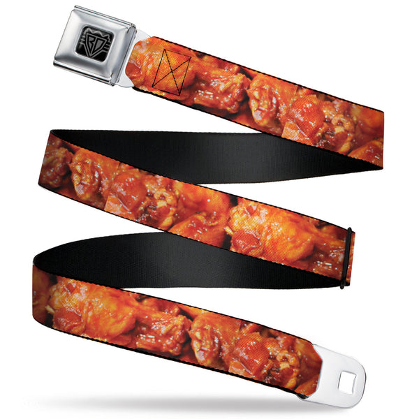 buckle down BD Wings Logo CLOSE-UP Full Color Black Silver Seatbelt Belt - Vivid Hot Wings Stacked Webbing