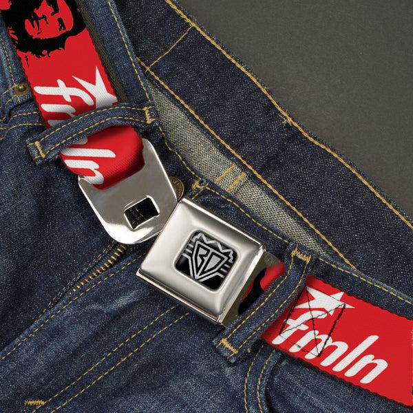 Buckle Down BD Wings Logo CLOSE-UP Full Color Black Silver Seatbelt Belt - VIVA LA REVOLUCION Che W/fmln Red Webbing