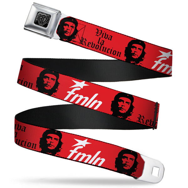 buckle down BD Wings Logo CLOSE-UP Full Color Black Silver Seatbelt Belt - VIVA LA REVOLUCION Che w/fmln Red Webbing