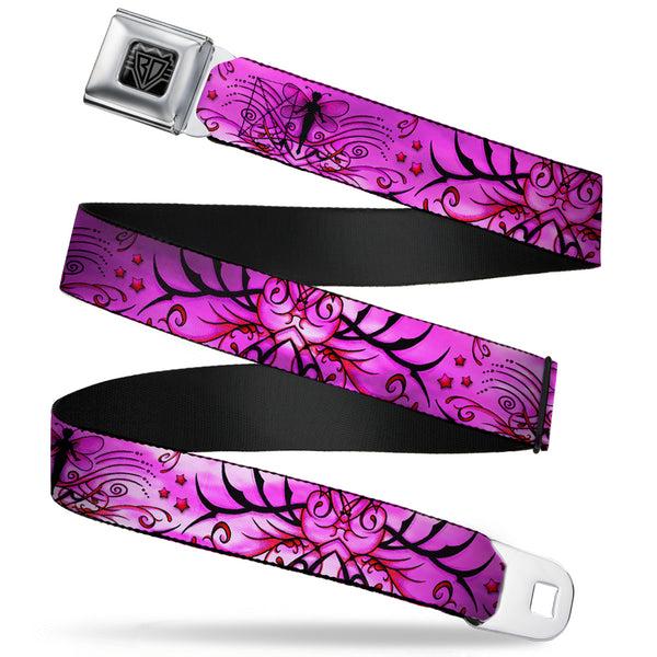 buckle down BD Wings Logo CLOSE-UP Full Color Black Silver Seatbelt Belt - TJ-Fairy Pink Swirl Webbing