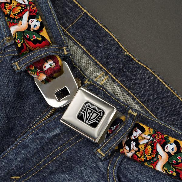 Buckle Down BD Wings Logo CLOSE-UP Full Color Black Silver Seatbelt Belt - TJ-Butterfly Girl Webbing