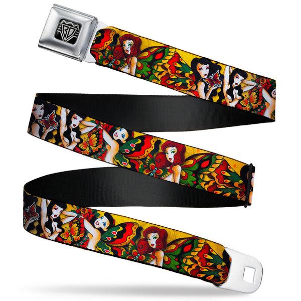 buckle down BD Wings Logo CLOSE-UP Full Color Black Silver Seatbelt Belt - TJ-Butterfly Girl Webbing