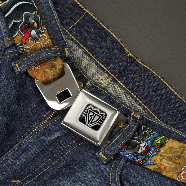 Buckle Down BD Wings Logo CLOSE-UP Full Color Black Silver Seatbelt Belt - TJ-Panther Webbing