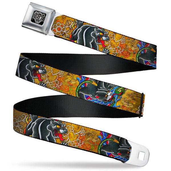 buckle down BD Wings Logo CLOSE-UP Full Color Black Silver Seatbelt Belt - TJ-Panther Webbing