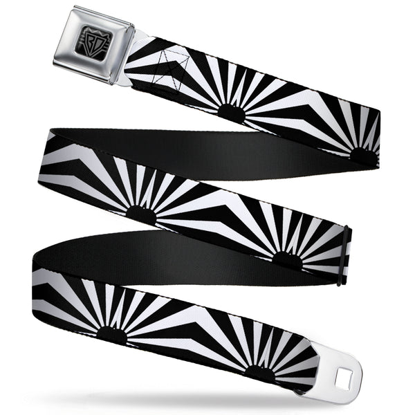 buckle down BD Wings Logo CLOSE-UP Full Color Black Silver Seatbelt Belt - Rising Sun White/Black Webbing
