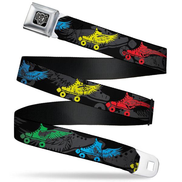buckle down BD Wings Logo CLOSE-UP Full Color Black Silver Seatbelt Belt - Roller Skates Black/Gray/Multi Color Webbing