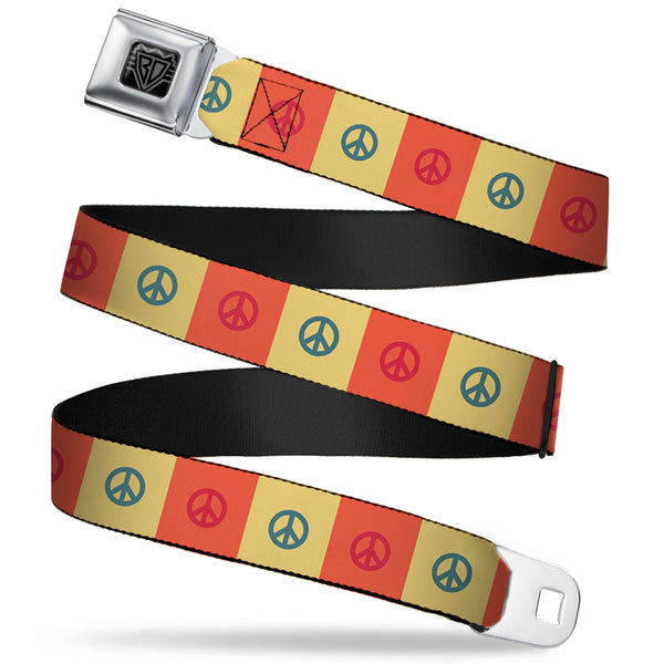 buckle down BD Wings Logo CLOSE-UP Full Color Black Silver Seatbelt Belt - Peace Blocks Red/Yellow/Blue Webbing