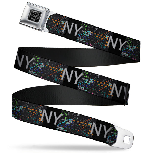 buckle down BD Wings Logo CLOSE-UP Full Color Black Silver Seatbelt Belt - New York Subway Webbing