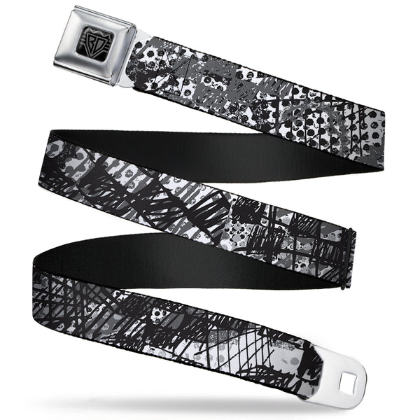 buckle down BD Wings Logo CLOSE-UP Full Color Black Silver Seatbelt Belt - Grunge Gears Black/White Webbing