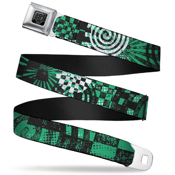 buckle down BD Wings Logo CLOSE-UP Full Color Black Silver Seatbelt Belt - Grunge Chaos Green Webbing