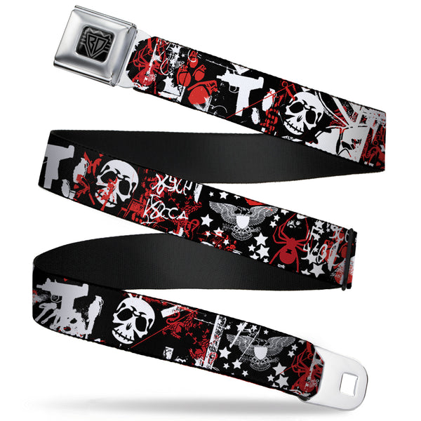 buckle down BD Wings Logo CLOSE-UP Full Color Black Silver Seatbelt Belt - Graffiti Men's Webbing