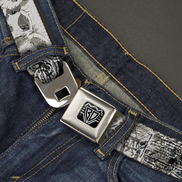 Buckle Down BD Wings Logo CLOSE-UP Full Color Black Silver Seatbelt Belt - Gothic 1 Webbing