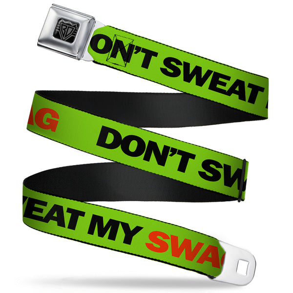 buckle down BD Wings Logo CLOSE-UP Full Color Black Silver Seatbelt Belt - DON'T SWEAT MY SWAG Neon Green/Black/Red Webbing