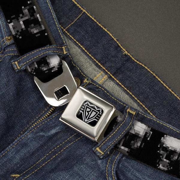 Buckle Down BD Wings Logo CLOSE-UP Full Color Black Silver Seatbelt Belt - Dark Knight Webbing