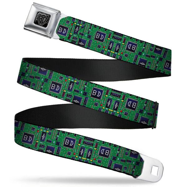 buckle down BD Wings Logo CLOSE-UP Full Color Black Silver Seatbelt Belt - Circuit Board Webbing