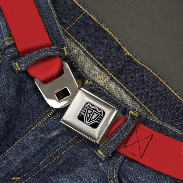 Buckle Down BD Wings Logo CLOSE-UP Full Color Black Silver Seatbelt Belt - Christmas Red Webbing