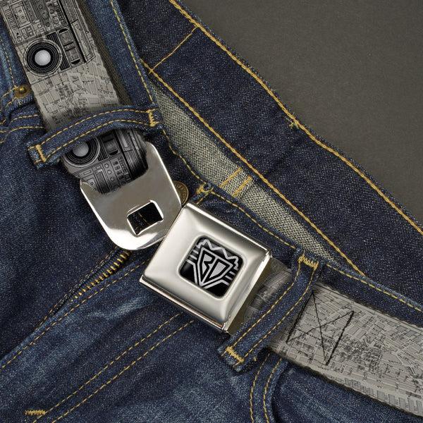 Buckle Down BD Wings Logo CLOSE-UP Full Color Black Silver Seatbelt Belt - Boombox Webbing