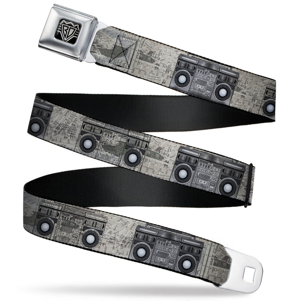 buckle down BD Wings Logo CLOSE-UP Full Color Black Silver Seatbelt Belt - Boombox Webbing