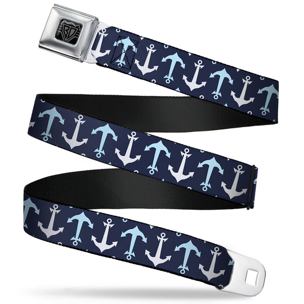 buckle down BD Wings Logo CLOSE-UP Full Color Black Silver Seatbelt Belt - Anchor2 Flip CLOSE-UP Navy/Baby Blue/White Webbing
