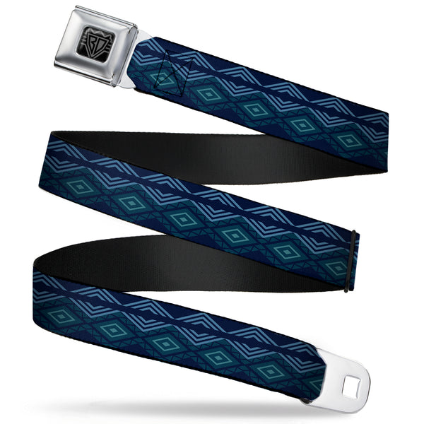 buckle down BD Wings Logo CLOSE-UP Full Color Black Silver Seatbelt Belt - Aztec3 Blues Webbing
