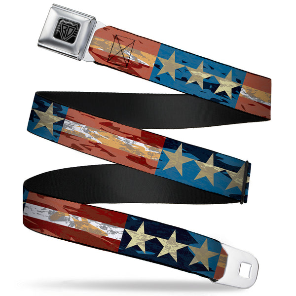 buckle down BD Wings Logo CLOSE-UP Full Color Black Silver Seatbelt Belt - Americana Vintage Stars & Stripes Webbing