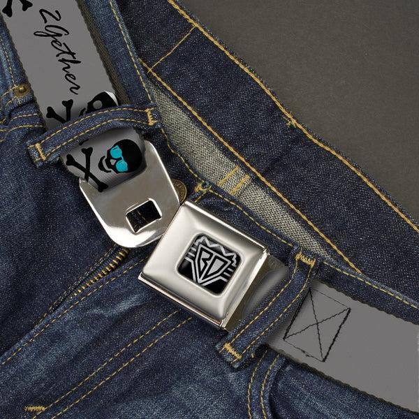 Buckle Down BD Wings Logo CLOSE-UP Full Color Black Silver Seatbelt Belt - 2gether 4ever Skulls Webbing