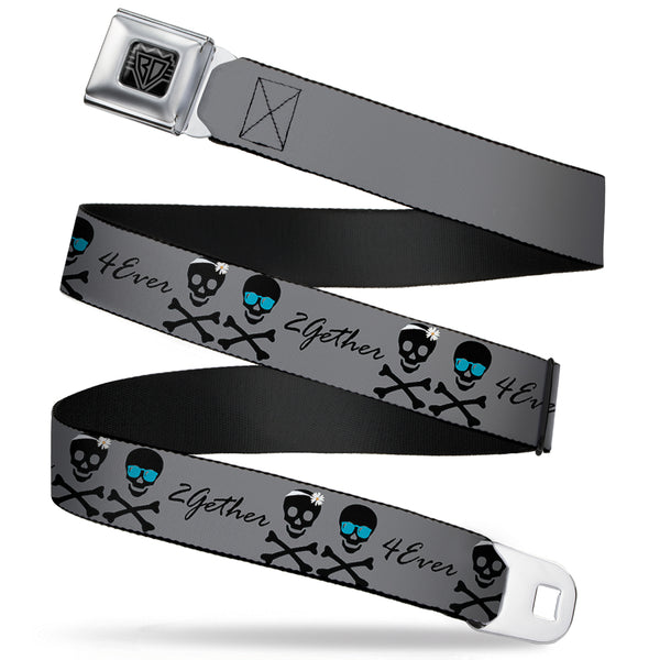 buckle down BD Wings Logo CLOSE-UP Full Color Black Silver Seatbelt Belt - 2gether 4ever Skulls Webbing