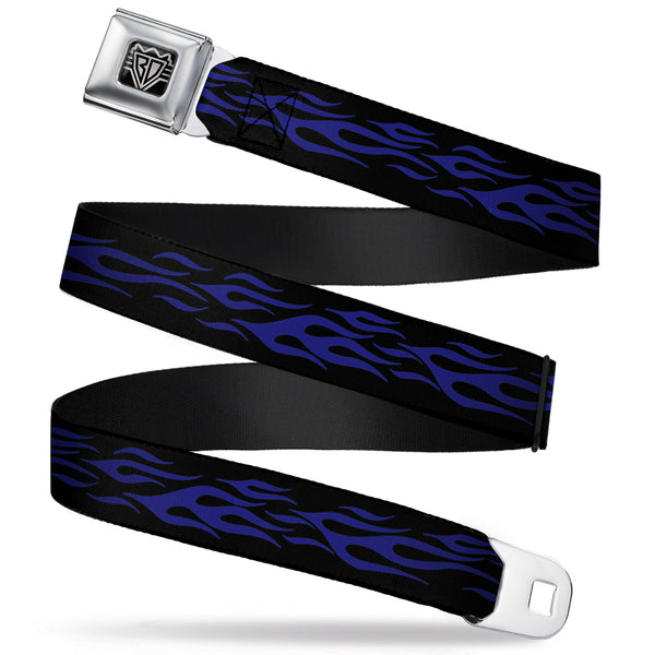 buckle down BD Wings Logo CLOSE-UP Full Color Black Silver Seatbelt Belt - Flame Blue Webbing