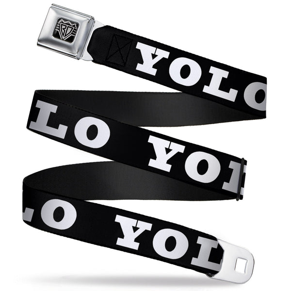 buckle down BD Wings Logo CLOSE-UP Full Color Black Silver Seatbelt Belt - YOLO Bold Black/White Webbing