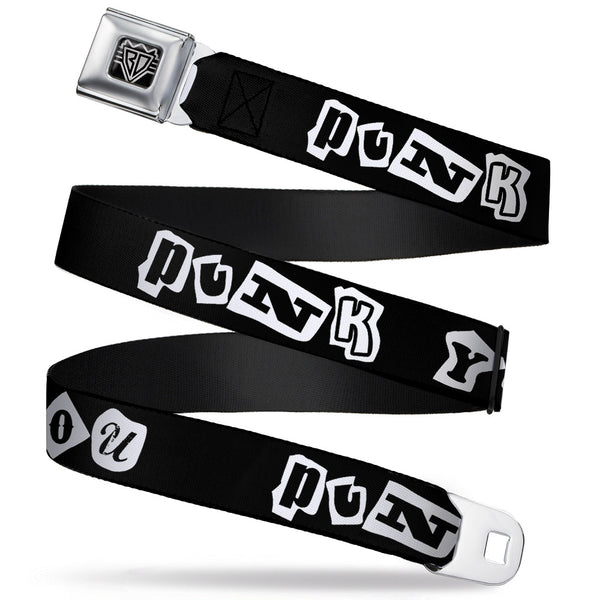 buckle down BD Wings Logo CLOSE-UP Full Color Black Silver Seatbelt Belt - Punk You Black/White Webbing