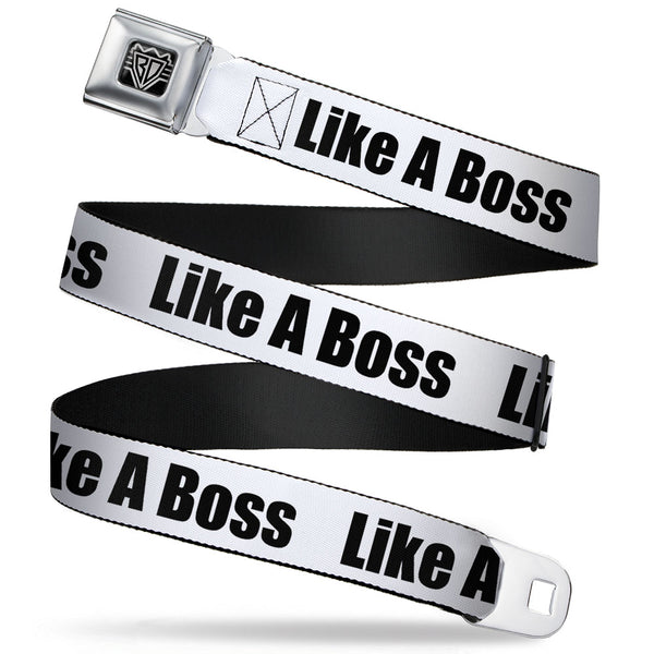 buckle down BD Wings Logo CLOSE-UP Full Color Black Silver Seatbelt Belt - LIKE A BOSS White/Black Webbing