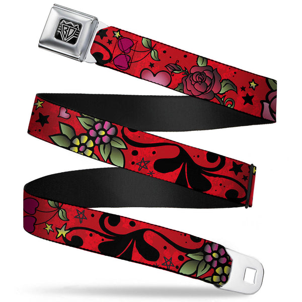 buckle down BD Wings Logo CLOSE-UP Full Color Black Silver Seatbelt Belt - Mom & Dad CLOSE-UP Red Webbing
