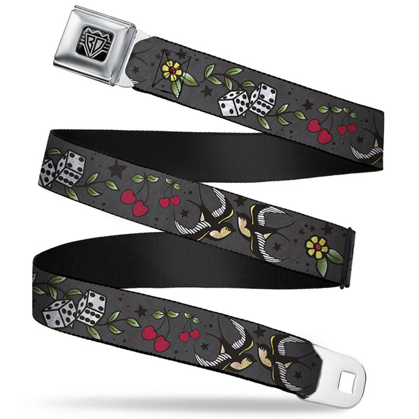 buckle down BD Wings Logo CLOSE-UP Full Color Black Silver Seatbelt Belt - Lucky CLOSE-UP Gray Webbing