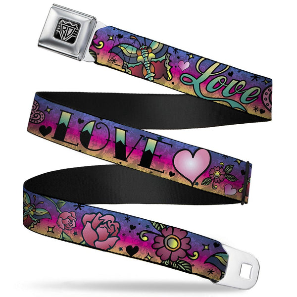 buckle down BD Wings Logo CLOSE-UP Full Color Black Silver Seatbelt Belt - Love Love Purple Webbing