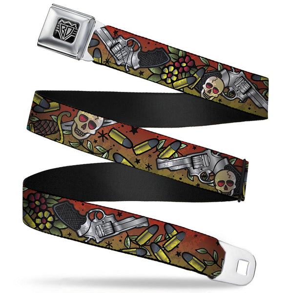 buckle down BD Wings Logo CLOSE-UP Full Color Black Silver Seatbelt Belt - Born to Raise Hell CLOSE-UP Red Webbing