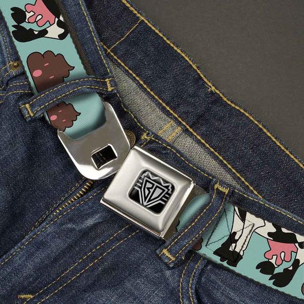 Buckle Down BD Wings Logo CLOSE-UP Full Color Black Silver Seatbelt Belt - Cow Poops Color Webbing