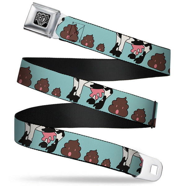 buckle down BD Wings Logo CLOSE-UP Full Color Black Silver Seatbelt Belt - Cow Poops Color Webbing