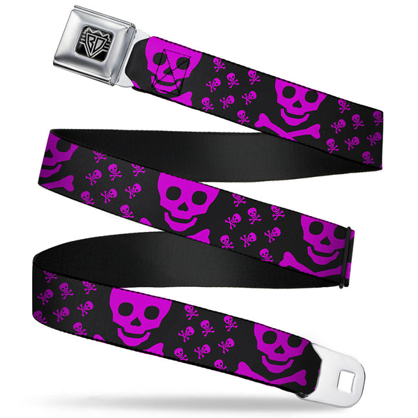 buckle down BD Wings Logo CLOSE-UP Full Color Black Silver Seatbelt Belt - Skull w/Babies Black/Fuchsia Webbing
