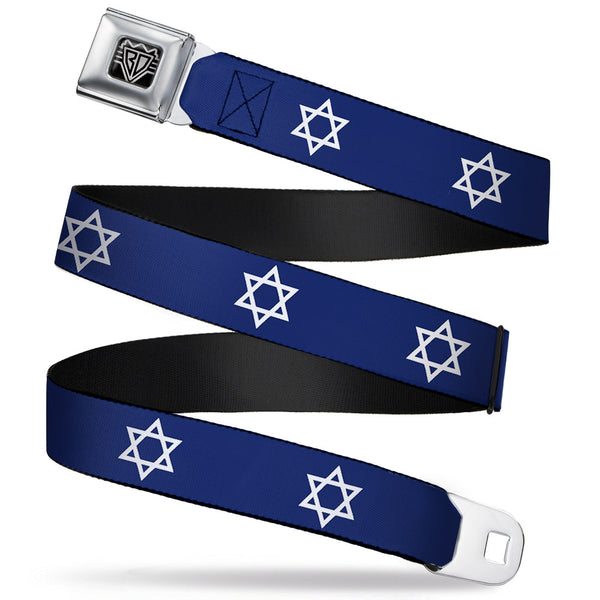 buckle down BD Wings Logo CLOSE-UP Full Color Black Silver Seatbelt Belt - Star of David Webbing