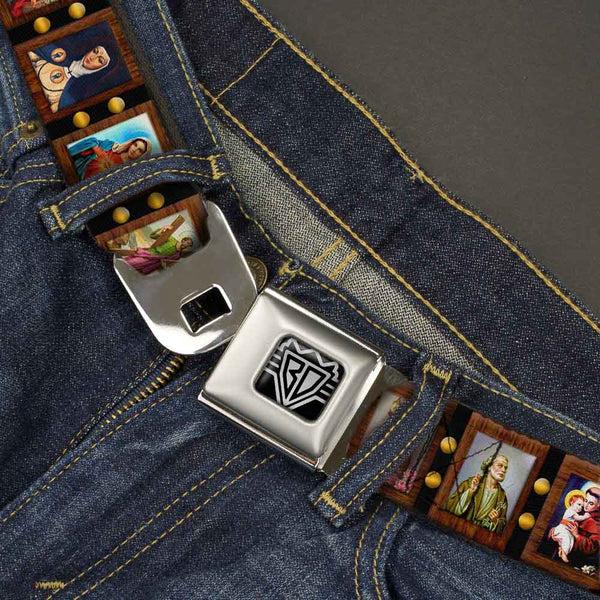 Buckle Down BD Wings Logo CLOSE-UP Full Color Black Silver Seatbelt Belt - Saint Blocks Webbing