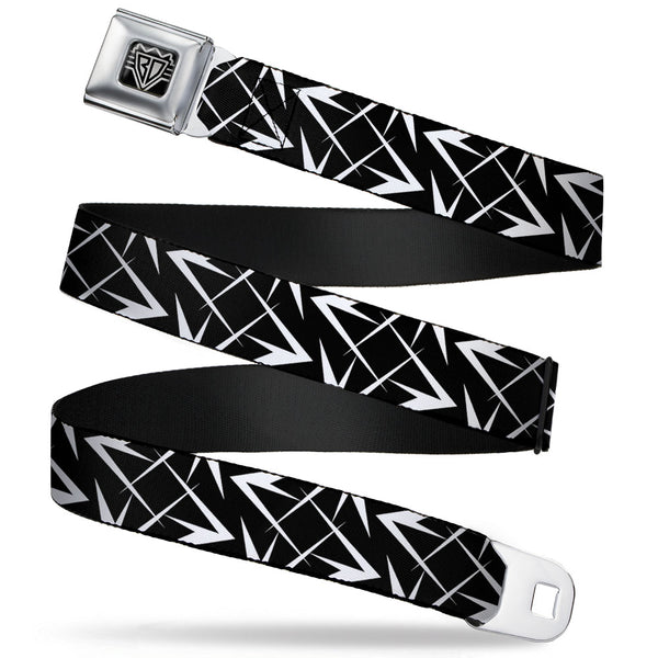 buckle down BD Wings Logo CLOSE-UP Full Color Black Silver Seatbelt Belt - Spikes Scattered Black/White Webbing