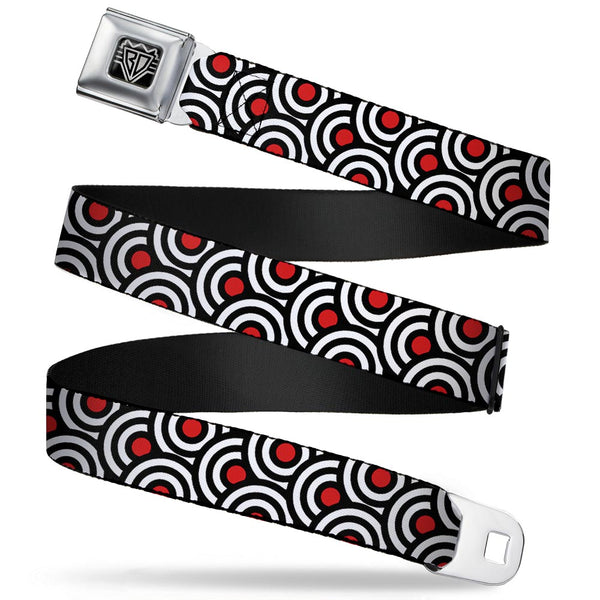 buckle down BD Wings Logo CLOSE-UP Full Color Black Silver Seatbelt Belt - Bullseye Stacked Black/White/Red Webbing